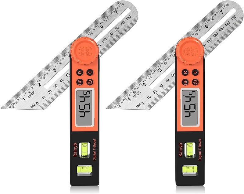Rainyb Digital Angle Finder Protractor 0-360 Degree T-Bevel Gauge & Protractor with Horizontal Vertical Bubble & Full LCD Display for Woodworking, Metalworking, Construction（7-Inch X 2Pcs） - Image 1